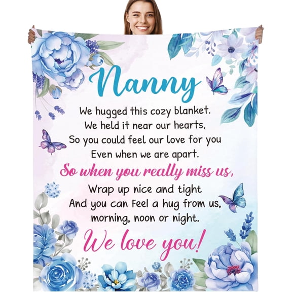 Nanny Gifts Throw Blanket, Floral Butterfly Design Soft Cozy Fuzzy Flannel Blanket, Sentimental Gift for Grandma Nana Mother’s Day Birthday Christmas (50" x 60")