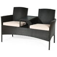 thumbnail image 2 of Costway Patented Patio Rattan Conversation Set Loveseat Sofa Cushioned Coffee Table Mix Brown, 2 of 10