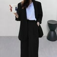 thumbnail image 4 of 2 Pcs/Set Lady Formal Coat Pants Set Long Sleeves Open Stitch Cardigan Mid Length Jacket Loose Straight Wide Leg High Waist Trousers Formal Business Commuting Outfit, 4 of 8