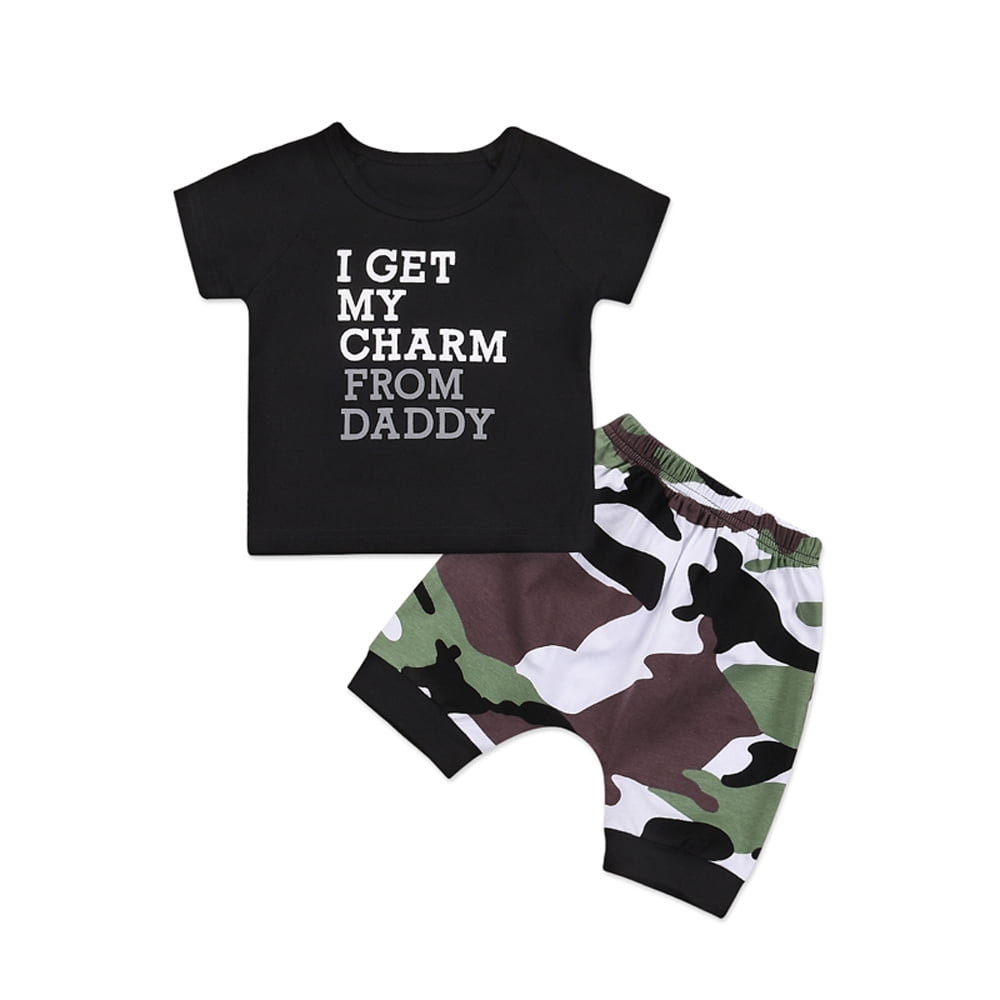2pcs Newborn Toddler Kids Baby Boys Clothes T-shirt Tops+Camo Pants Outfits Sets