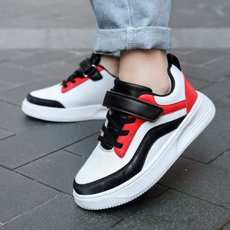 

Boys Casual Skate Shoes Lightweight Low Top Striped Lace-up Sneakers With Hook And Loop Fastener For Spring