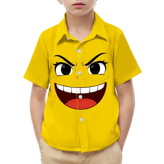 Blusa y camisa de manga corta con cuello vuelto para niños y niñas, moda, estampado bonito con bolsillo, camisa informal de manga corta para niño.
