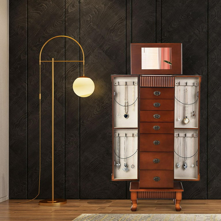 Wooden Jewelry Cabinet Storage Organizer With 7 Drawers