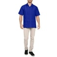 thumbnail image 4 of J. METHOD Men's Short Sleeve Cuban Guayabera Button Down Shirts Classic Embroidered 4 Pockets Casual Top NEMT112 Royal Blue 2XL, 4 of 6