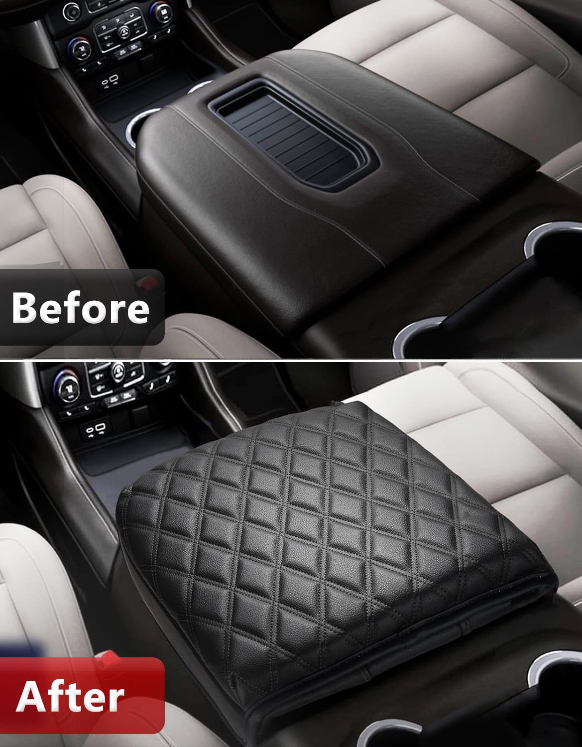 KBH Center Console Armrest Cover for Chevy Silverado & GMC Sierra 2019-2026, Tahoe Suburban Yukon 2021-2026 Middle Console Lid Arm Rest Cushion Pad, Black Diamond(Bucket Seat Only)