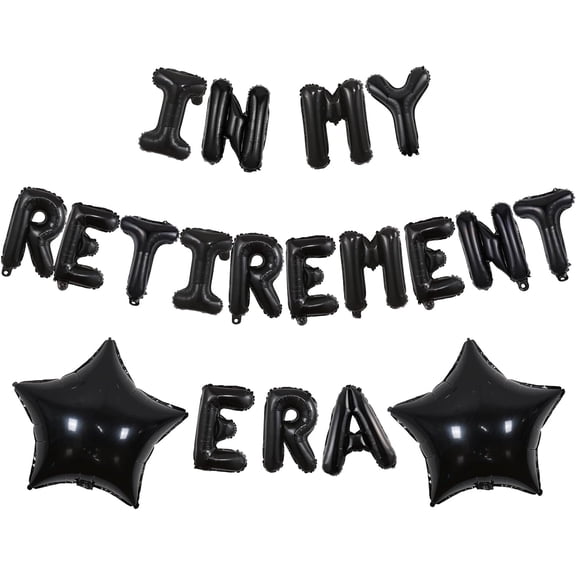 In My Retirement Era Banner Decor Black In My Retirement Era Balloon Banner Decor with Star Foil Balloons for Im In My Retirement Era Retirement Party for Women Men Office Farewell Party