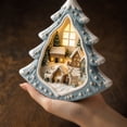thumbnail image 3 of Glowing Christmas Diorama Ornament with Snowy Village and Reindeer Scene, Light Blue and White Resin, for Indoor Tabletop Display, Christmas Decoration, 3 of 4