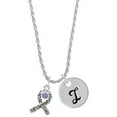thumbnail image 1 of Delight Jewelry Silvertone Scroll Ribbon with Lavender Crystal Silvertone Script Initial Disc - I - Charm Necklace, 20"+3", 1 of 4