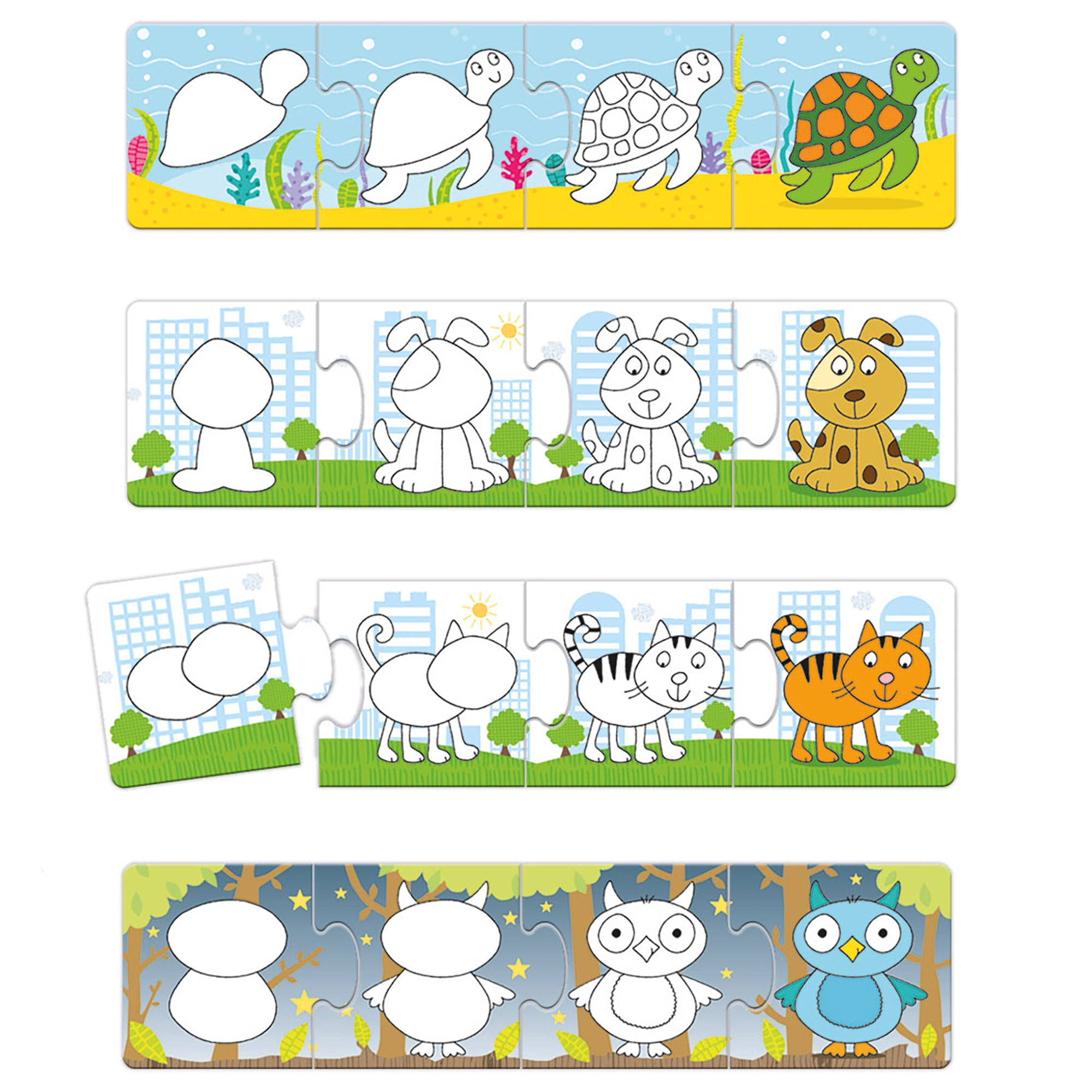 Headu Step By Step Drawing School - Puzzle & Animal Drawing Kit, Doodle Erase Board, 10 Progressive Puzzles, Sketch & Play Activity, Art Toy, Kids 3-6