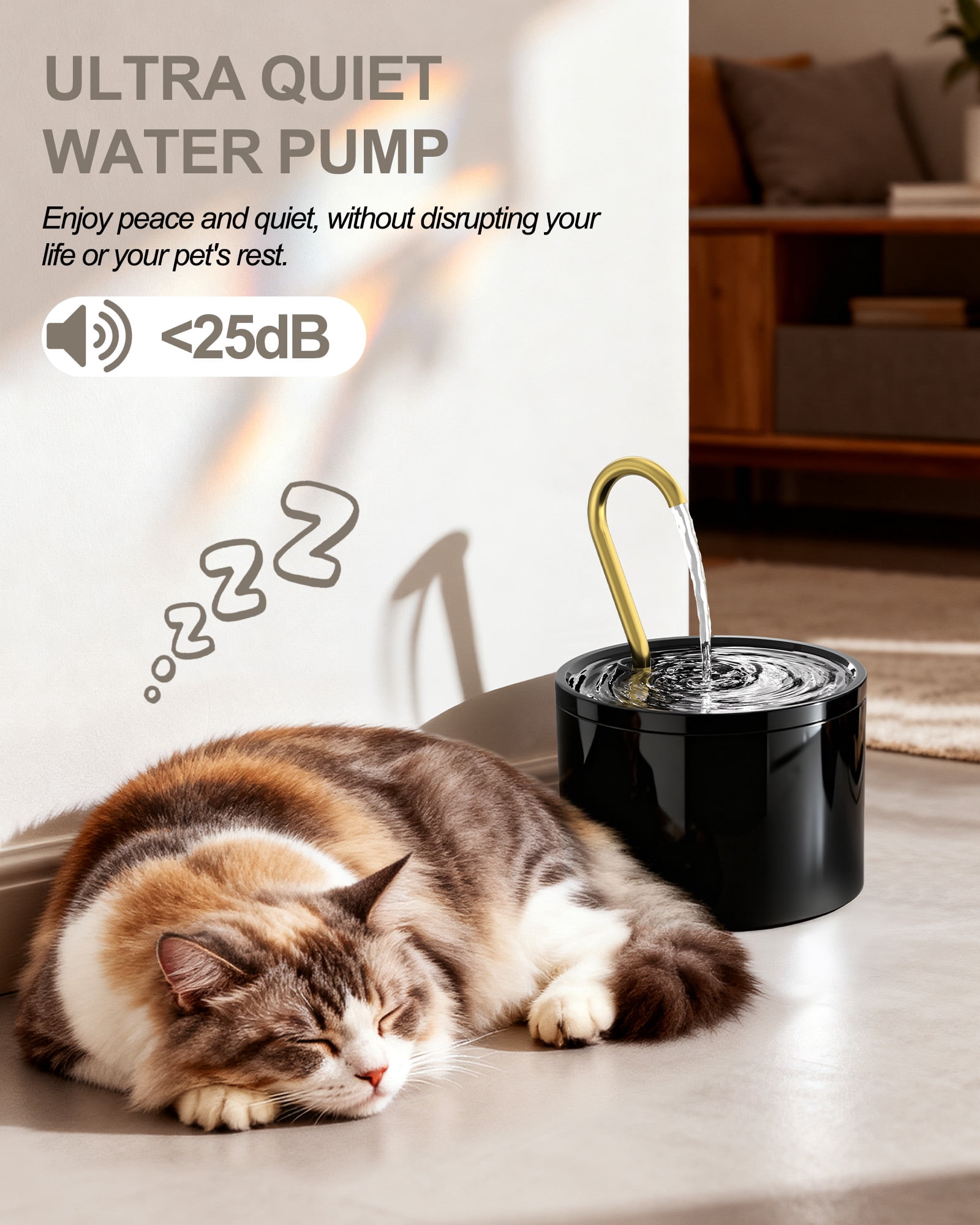 FURCLAN Ceramic Cat Water Fountain - Ultra-Quiet 1.2L/41oz Automatic Pet Fountain with Pure Copper Spout, BPA-Free Non-Toxic Ceramic Bowl for Cats & Puppy ,Black
