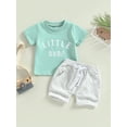 thumbnail image 2 of Faithtur Ensemble Pantalon Enfant, Garçon Manches Courtes Col Rond Lettres Hauts + Short Décontracté Rue à Cordon, 2 of 8