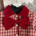 thumbnail image 5 of Red Houndstooth 2-Piece Outfit for Kids Girls 2-8Y - Top & Pleated Skirt with Velvet Bow, Soft Stretch,Size 2-3 T, 5 of 9