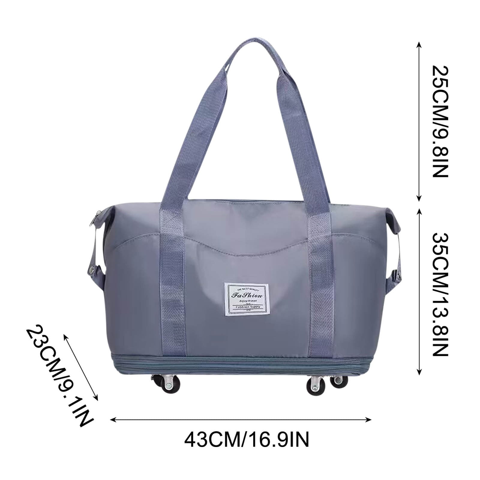 Large Capacity Foldable Rolling Duffel Bag with Wheels, Expandable Nylon Travel Tote with Dry Wet Separation, Portable Gym Luggage for Vacation 17x9x21.7in