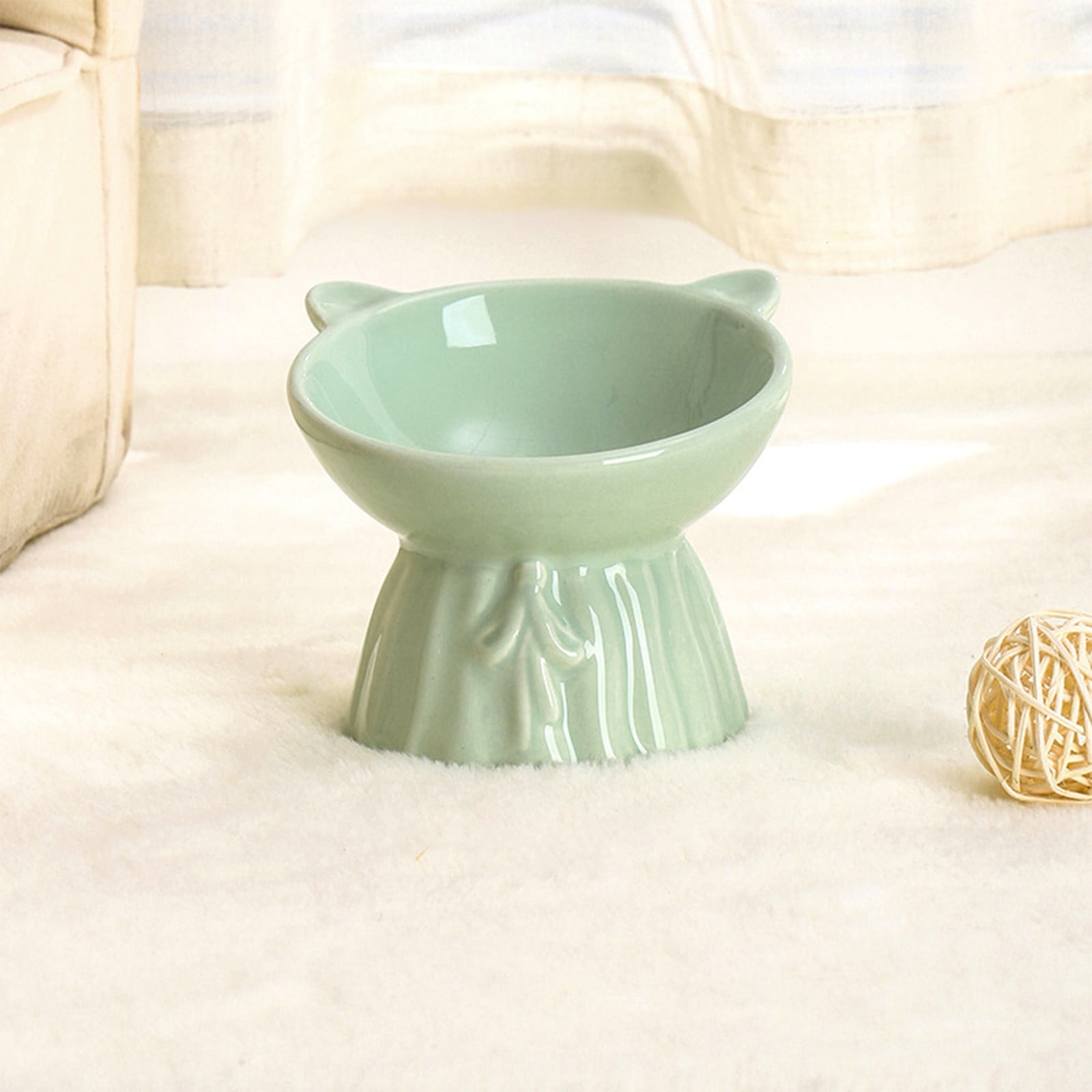 Elevated Cat Food Bowl Ceramic Raised Pet Feeding Dish 13 cm x 12 cm x 11.5 cm White 500 g