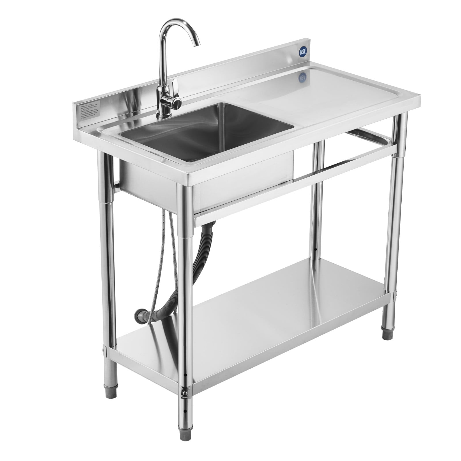KFFKFF Stainless Steel Utility Sink, Free-Standing Single Bowl Commercial Kitchen Sink, 39.4" x 19.7" x 37", SUS201 Stainless Steel, Black, 1 Unit