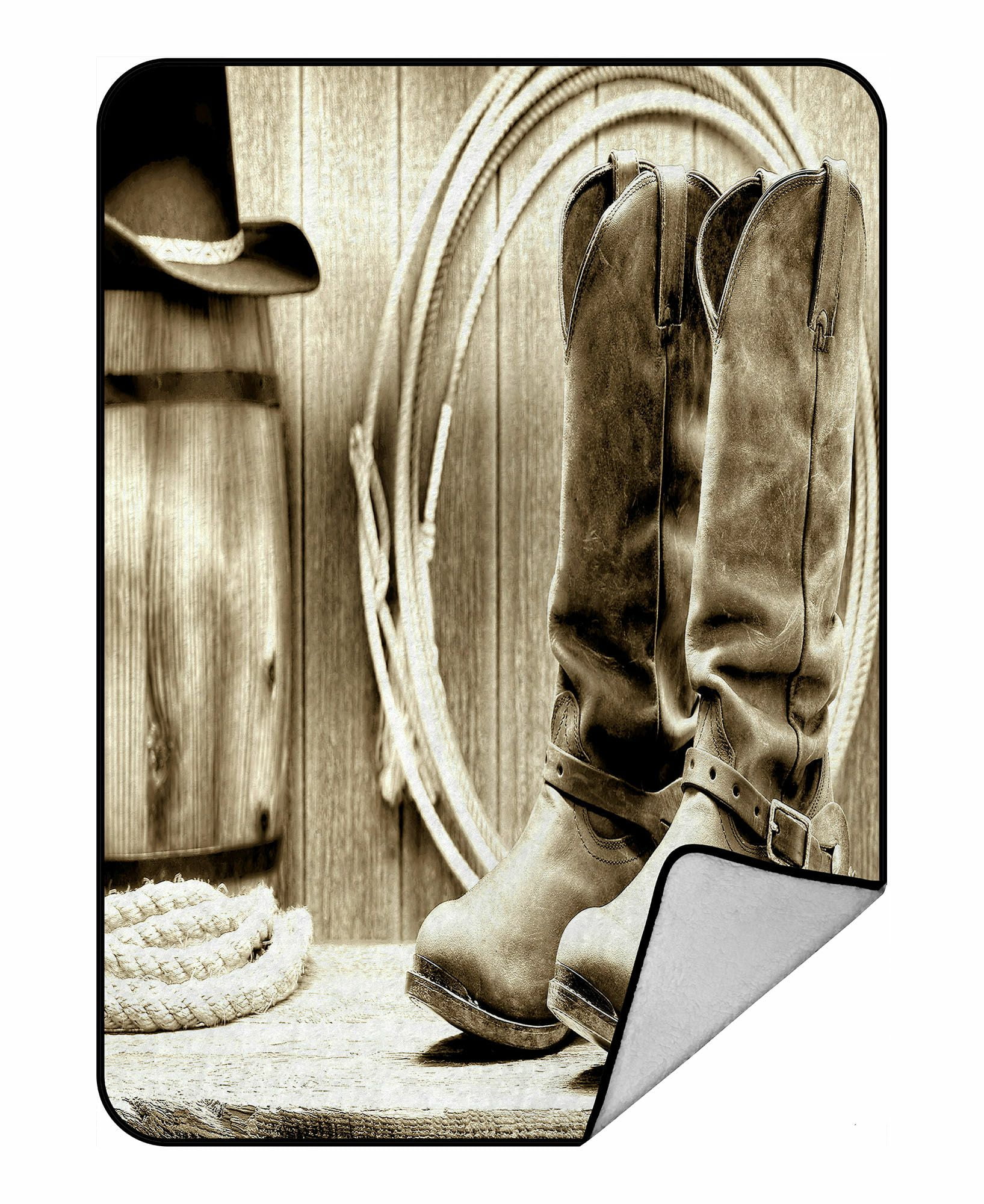 ABPHQTO West Cowboy Leather Rancher Boots Spurs Wood Barn Fleece