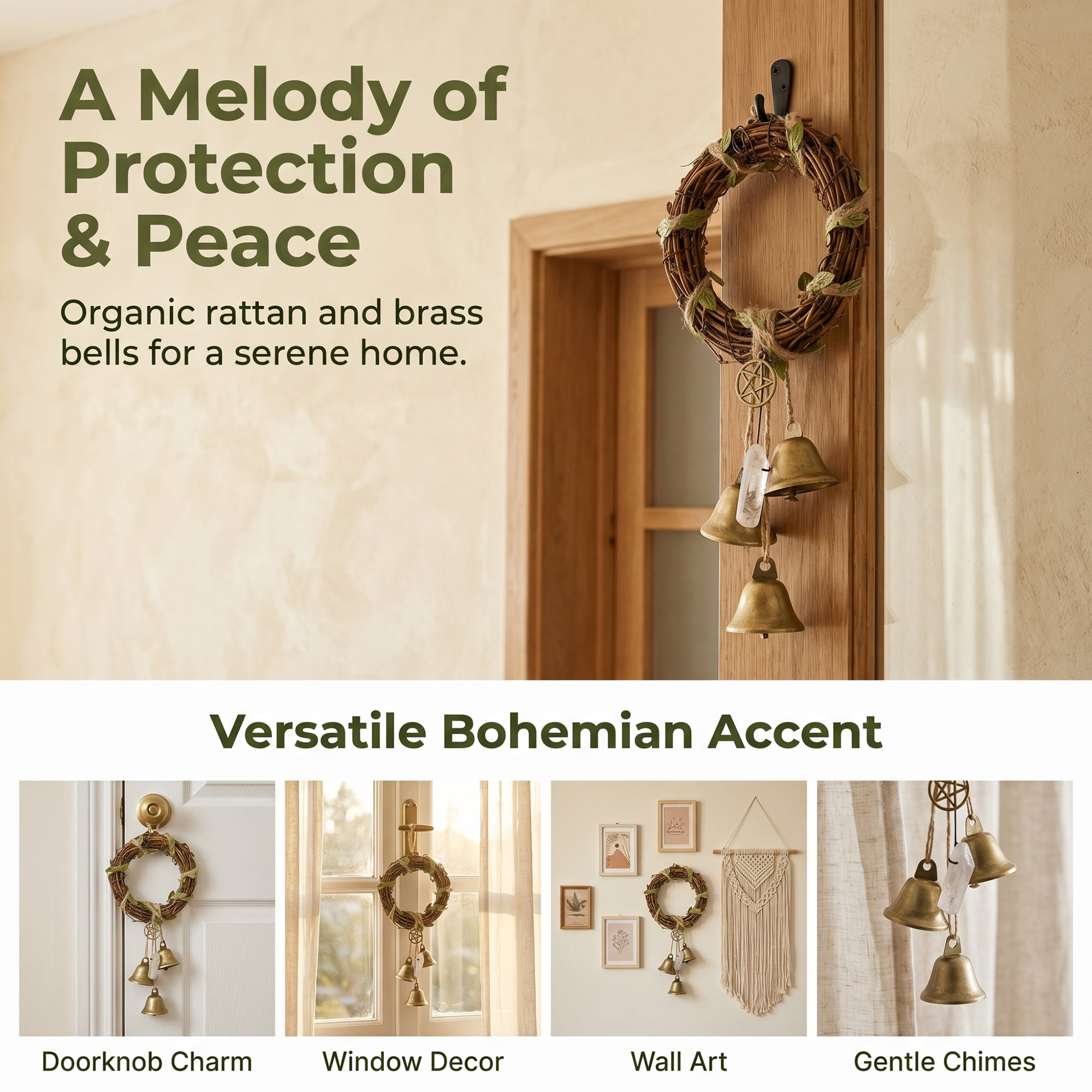Unique Bargains Rattan Wreath Knob Protection Bells Bronze Rope Rattan 3.5" x 2.4" x 12.2"