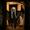 thumbnail image 3 of Halloween Skull Hanging Ghost Ornaments 13.8in Tattered Cloth Spooky Pendant Props ,Indoor Outdoor Ghost House Seasonal Decor Multi‑color Options, 3 of 5