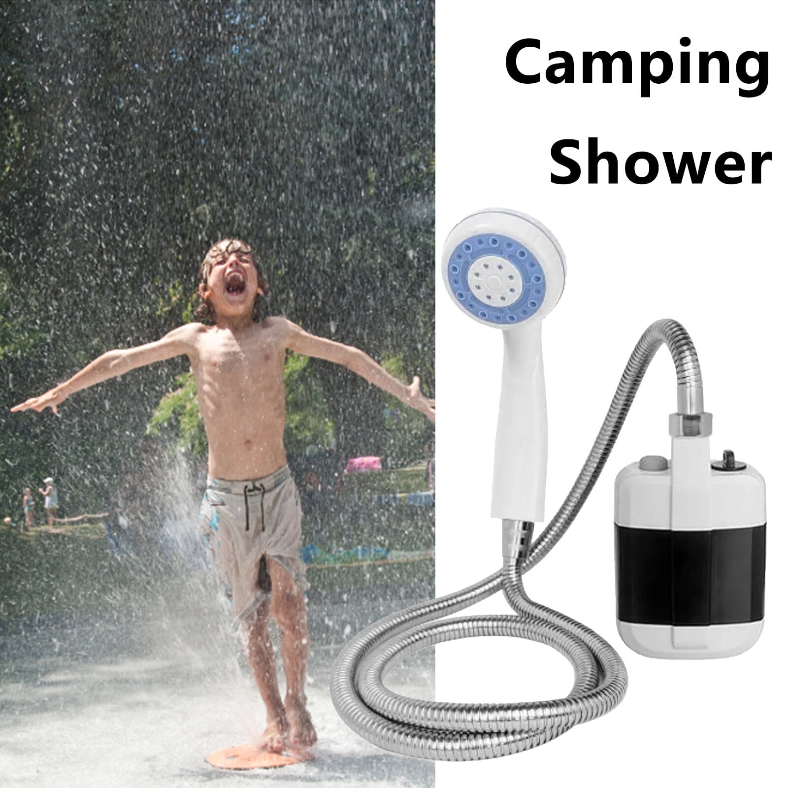 HQinX Portable Camping Shower Pump - Rechargeable Outdoor Shower Head Sprayer, 4800mAh Battery Pumps Water from Bucket. Perfect for Camping, Hiking, Travel, Car Washing & Pet Cleaning