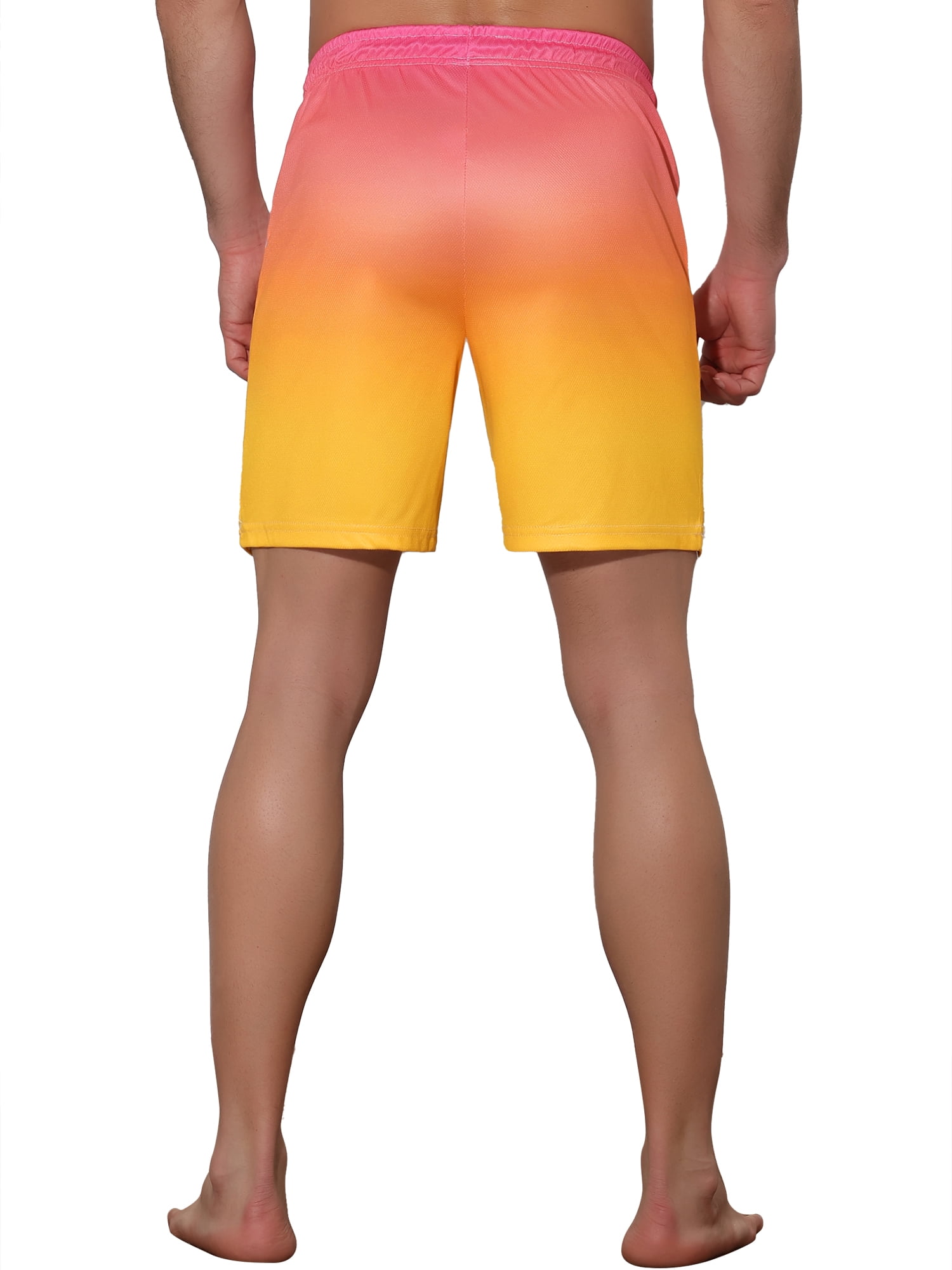 Unique Bargains Men's Contrast Color Summer Beach Colorful Swimwear Shorts 30 Pink Yellow
