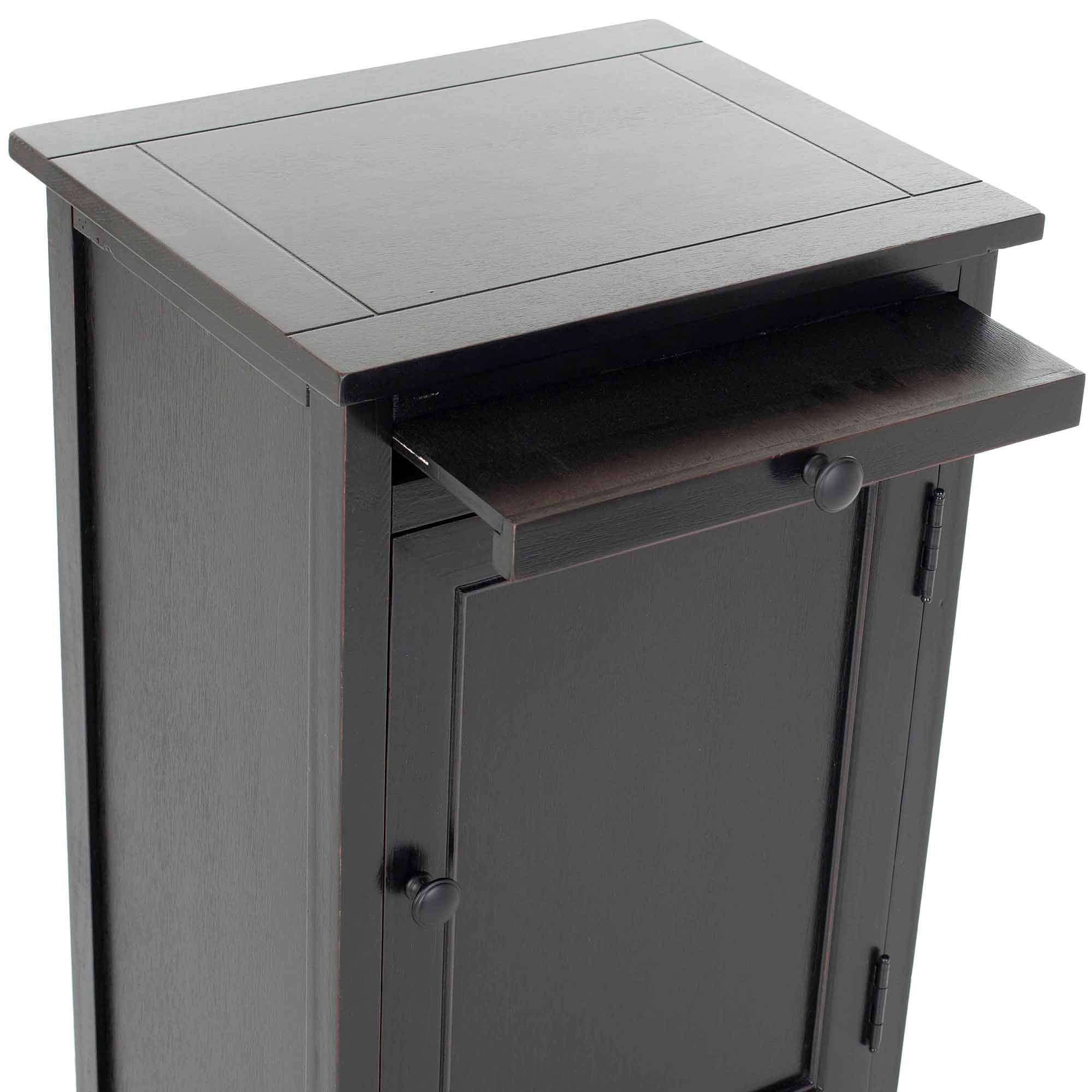 SAFAVIEH Raven Solid Tall Storage Unit with Pullout Table and Basket, Distressed Black