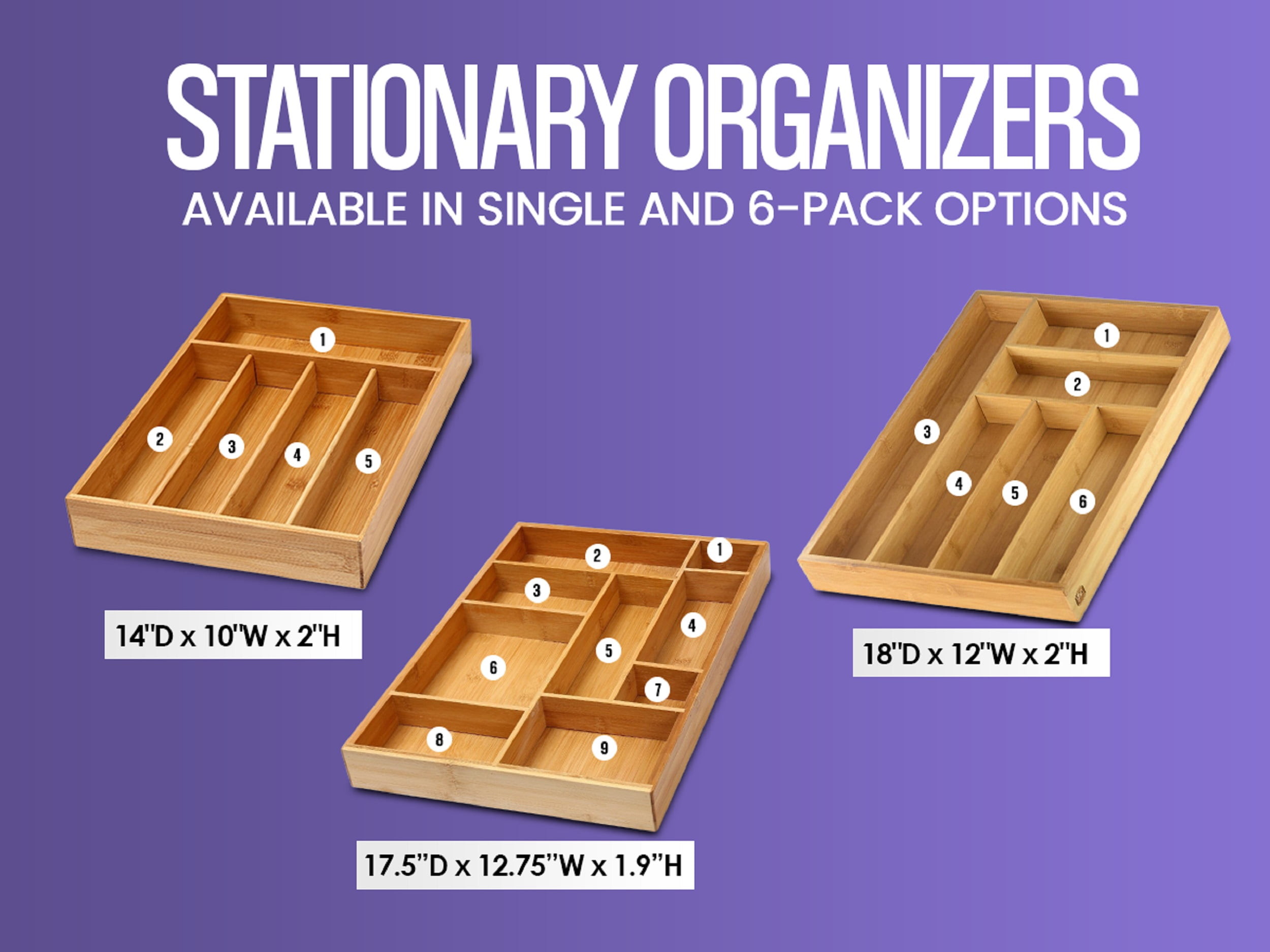 YBM Home Bamboo Drawer Organizer for Home Organization - 9 Compartment Tray, Brown