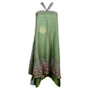Mogul Silk Sari Wrap Around Skirt Green Floral Print 2 Layer Reversible Sarong Dress