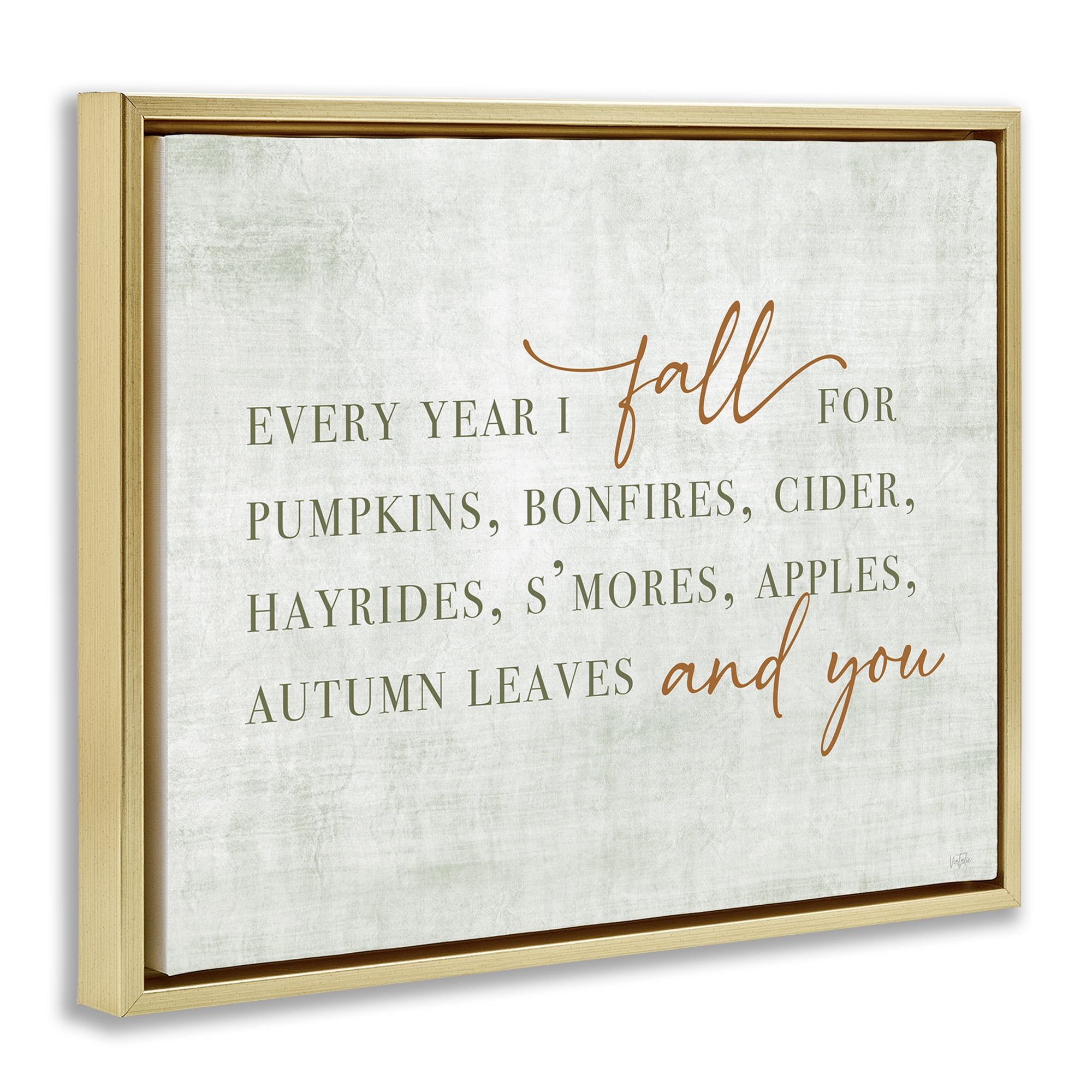 Stupell Industries Every Year Fall Phrase Typography Painting Gold Floater Framed Canvas Art Print Wall Art, 31 x 25