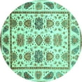 thumbnail image 1 of Ahgly Company Machine Washable Indoor Round Abstract Turquoise Blue Modern Area Rugs, 4' Round, 1 of 4