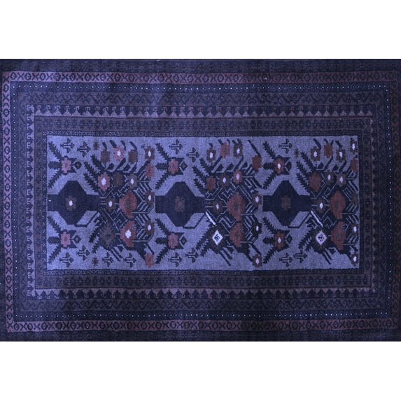 Ahgly Company Machine Washable Indoor Rectangle Persian Blue Traditional Area Rugs, 5' x 8'