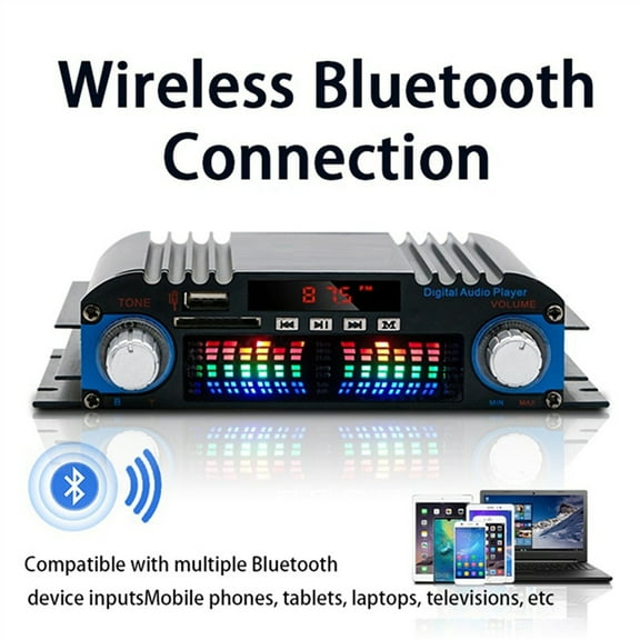 Bluetooth Amplifier HIFI 4-Channel Digital Audio Sound Amp FM Radio MP3 Support USB SD Home Audio System, EU Plug,1 x Bluetooth Amplifier 1 x Remote control,Black