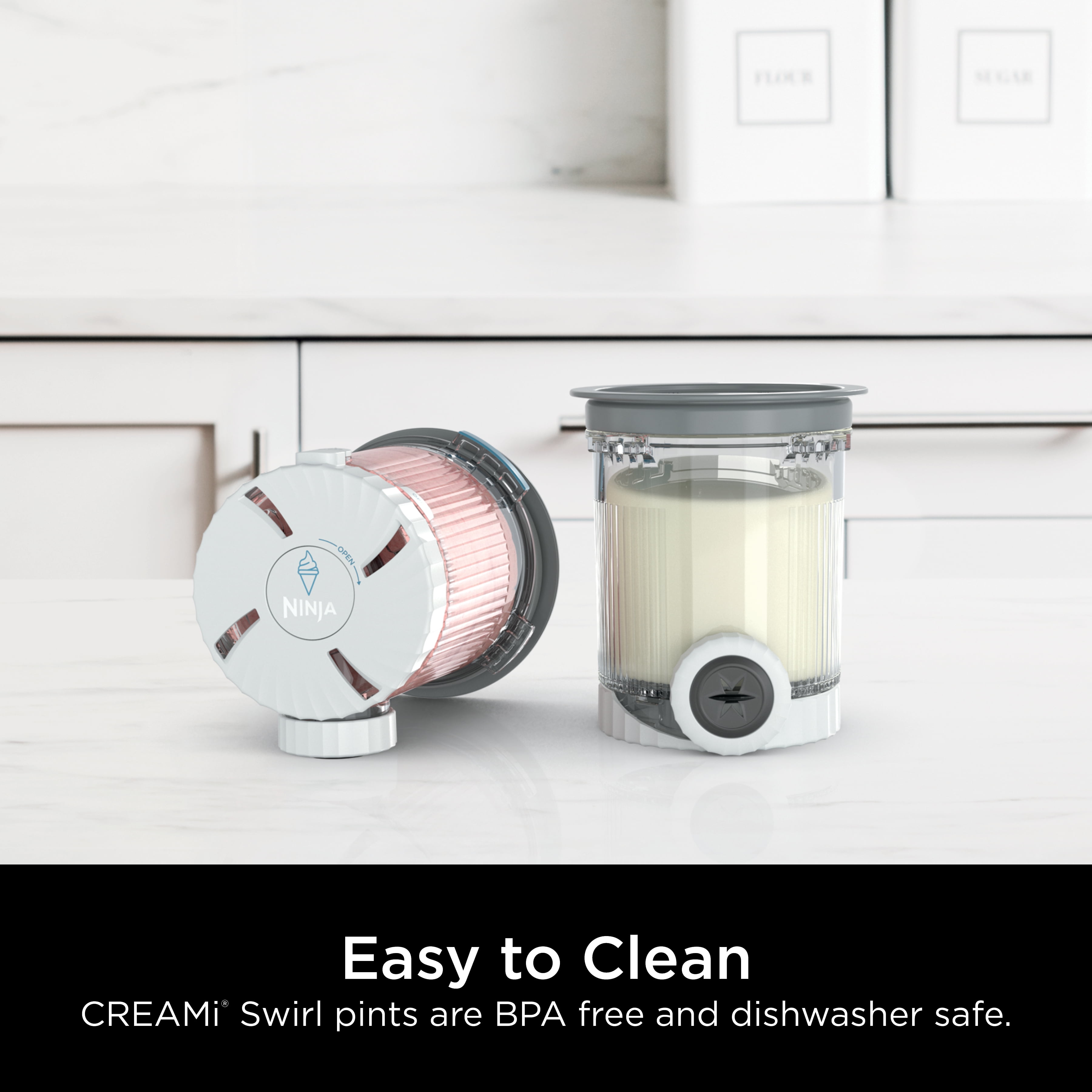 Ninja® CREAMi® Swirl Pints and Lids - 2 Pack, Compatible with NC700 Series Ninja® CREAMi® Swirl Ice Cream & Soft Serve Makers, BPA-Free & Dishwasher Safe, Grey Lids, XSK7PNTLD2