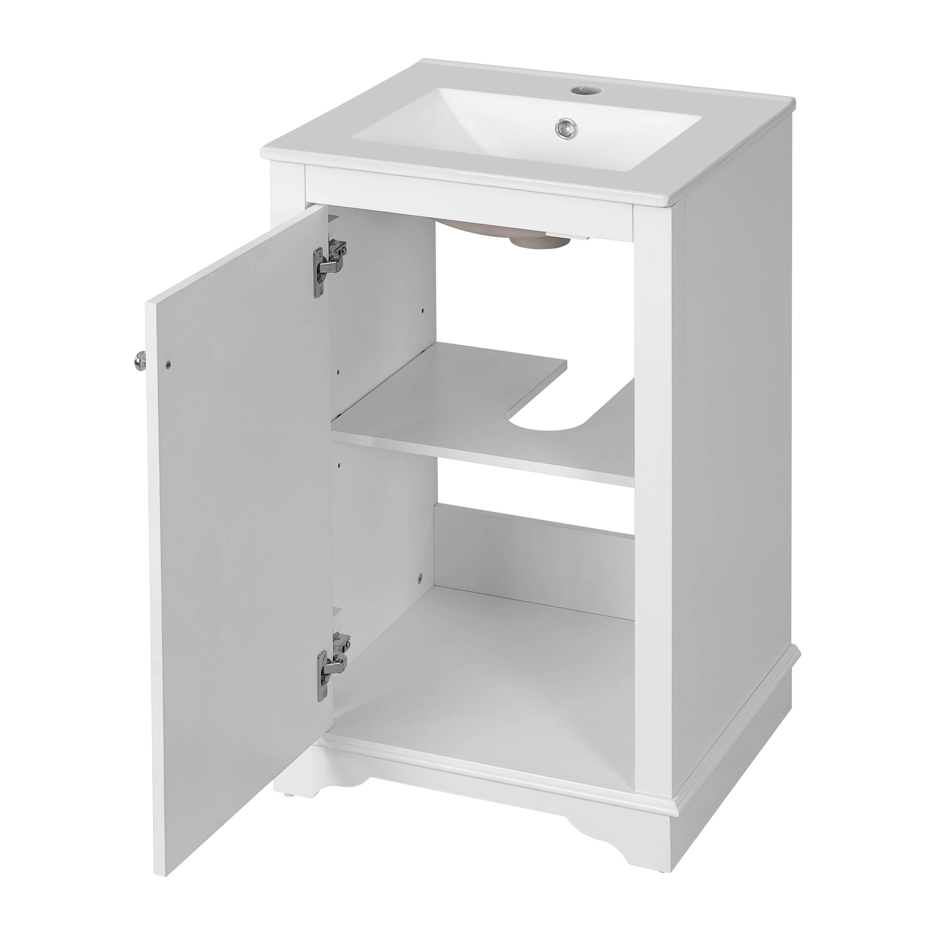 Euroco 20-inch Bathroom Vanity with Ceramic Sink, Freetanding Single Vanity Set with Soft Closing Door, adjustable shelf, Modern Style, White.