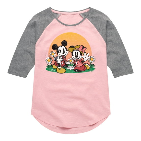 Disney - Mickey & Friends - Minnie & Mickey Enjoy the Sunset - Toddler And Youth Girls Raglan Graphic T-Shirt