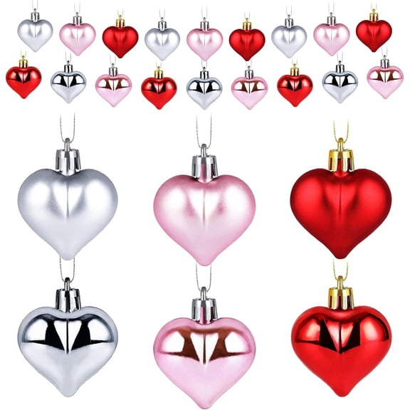 Pink Christmas Tree 15 PCS Heart Shaped Decorations for Christmas Tree Party Decor Valentine's Day Hanging Ornaments (Red)