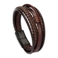 thumbnail image 2 of 4x Pulsera Tejida De Cuero PU Para Hombre Pulsera Brazalete Marrón Negro Metal, 2 of 8