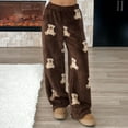 thumbnail image 4 of Women's Cute Bear Plush Pajama Pants Wide Leg Plush Casual Pants, Soft and Warm Sleepwear for Women, Cozy Wear,Brown,2XL, 4 of 6