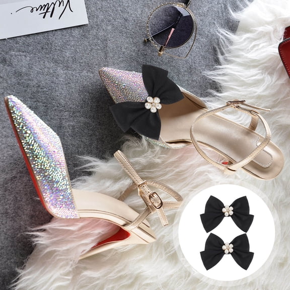 MERRYHAPY 1 Pair Black Bow Shoe Charms Clips Cute and Elegant Accessories for Shoes Daily Wear and Party Decoration