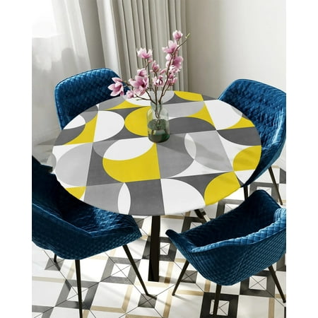 

Round Fitted Tablecloth Nordic Retro Medieval Geometric Abstract Elastic Edged Table Cover Protector Cloth Waterproof Rectangle 45 -50