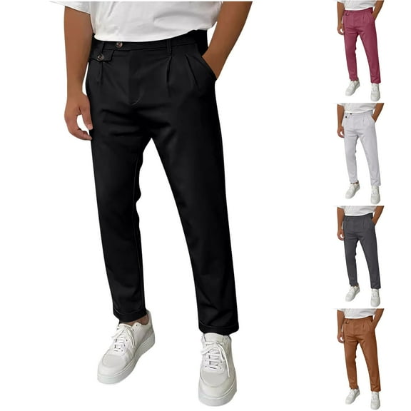 safuny Men's Business Flat Front Pant Straight Leg Cotton Suit Pants Activewear Dress Pants Mid Waist Trousers Big&Tall Solid Color Work Pants Casual Fashion Black L