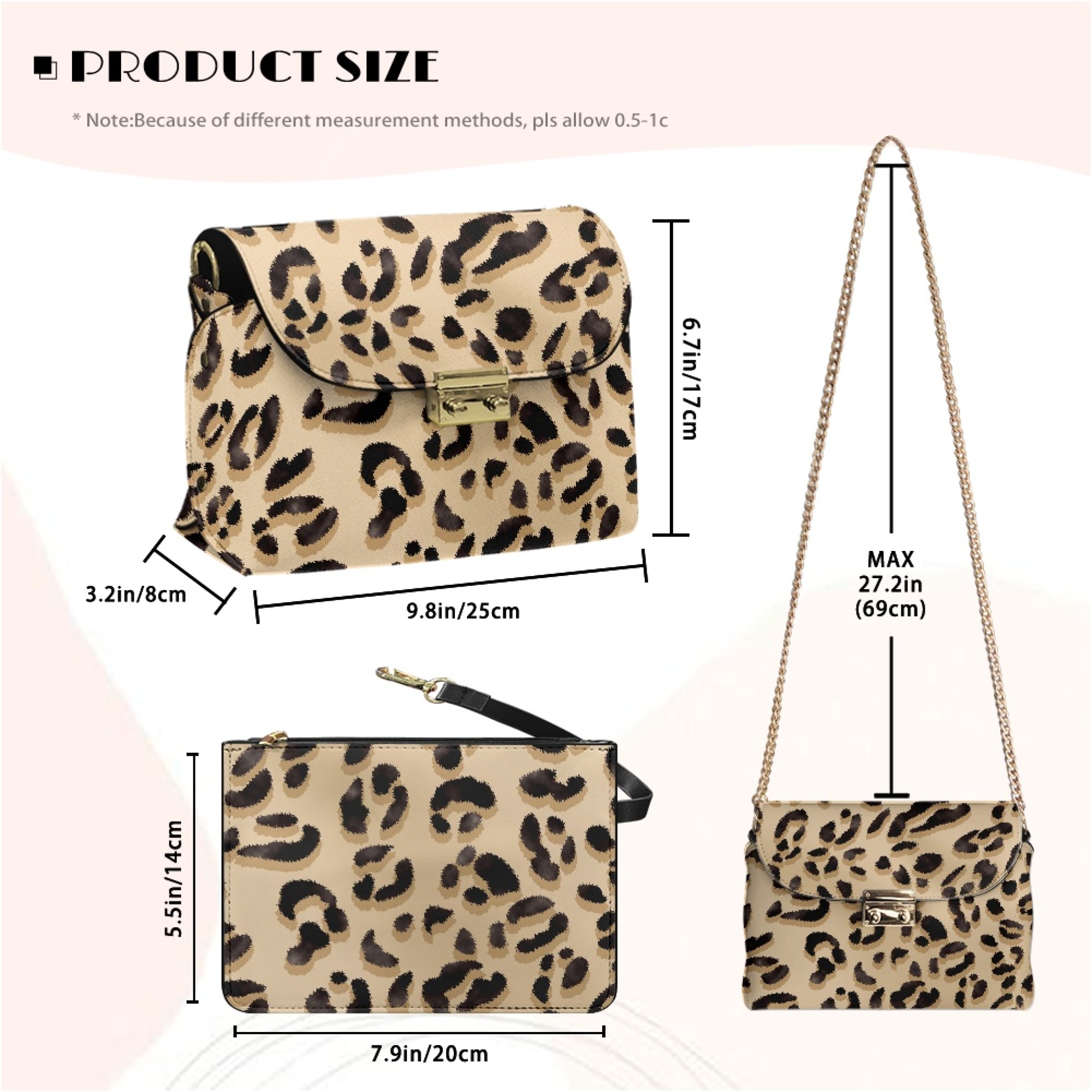 TSOVTHRID Beige Leopard Print Crossbody Bags for Women, Crossbody Purse, PU Leather Handbags Shoulder Bag, Cell Phone Purse with Chain Strap