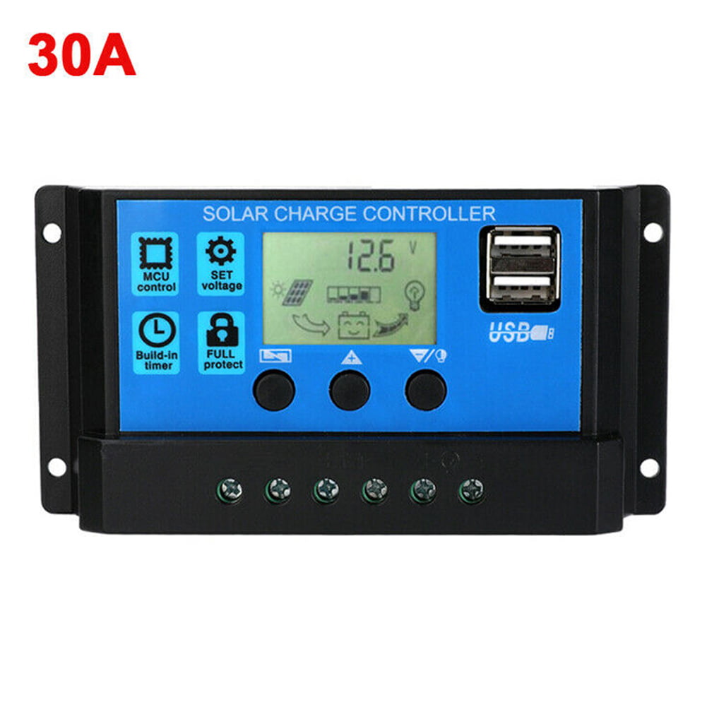 LCD 60A Solar Charger Controller PWM Dual USB Charge Regulator Panel 12/24V 