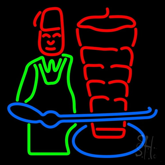 Man With Chopper Logo LED Neon Sign 16 x 16 - inches, Clear Edge Cut Acrylic Backing, with Dimmer - Bright and Premium built indoor LED Neon Sign for restaurant window and interior decor.