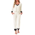 thumbnail image 1 of INSPIRAR CHIC Conjunto de Ropa de Casa para Mujeres, Top de Encaje sin Mangas con Tirantes, Pantalones Suaves con Bolsillos, Cárdigan, Conjunto de Pijamas de 3 Piezas XL Blanco, 1 of 6