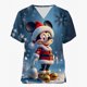 thumbnail image 3 of Camiseta de trabajo con bolsillo y manga corta con cuello en V y estampado navideño de Mickey Mouse de Disney para mujer con estampado de muñeco de nieve y copo de nieve, 3 of 5