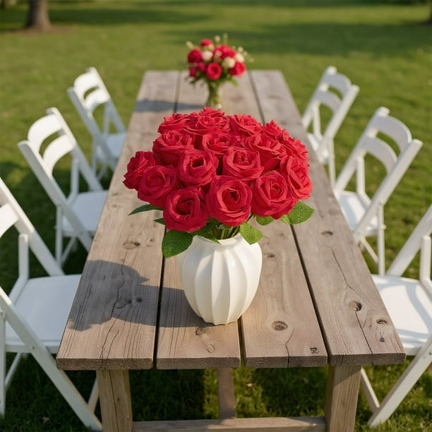 Ramo de rosas artificiales de seda multicolor | Tallos de plástico realistas, 15.7 pulgadas de largo, centro de mesa duradero para bodas.