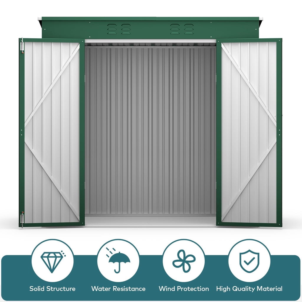 6x4 ft Outdoor Storage Shed on Sale, Sheds & Outdoor Storage with Lockable Doors, Metal Garden Shed by Durable Galvanized Steel for Patio, Lawn, Green