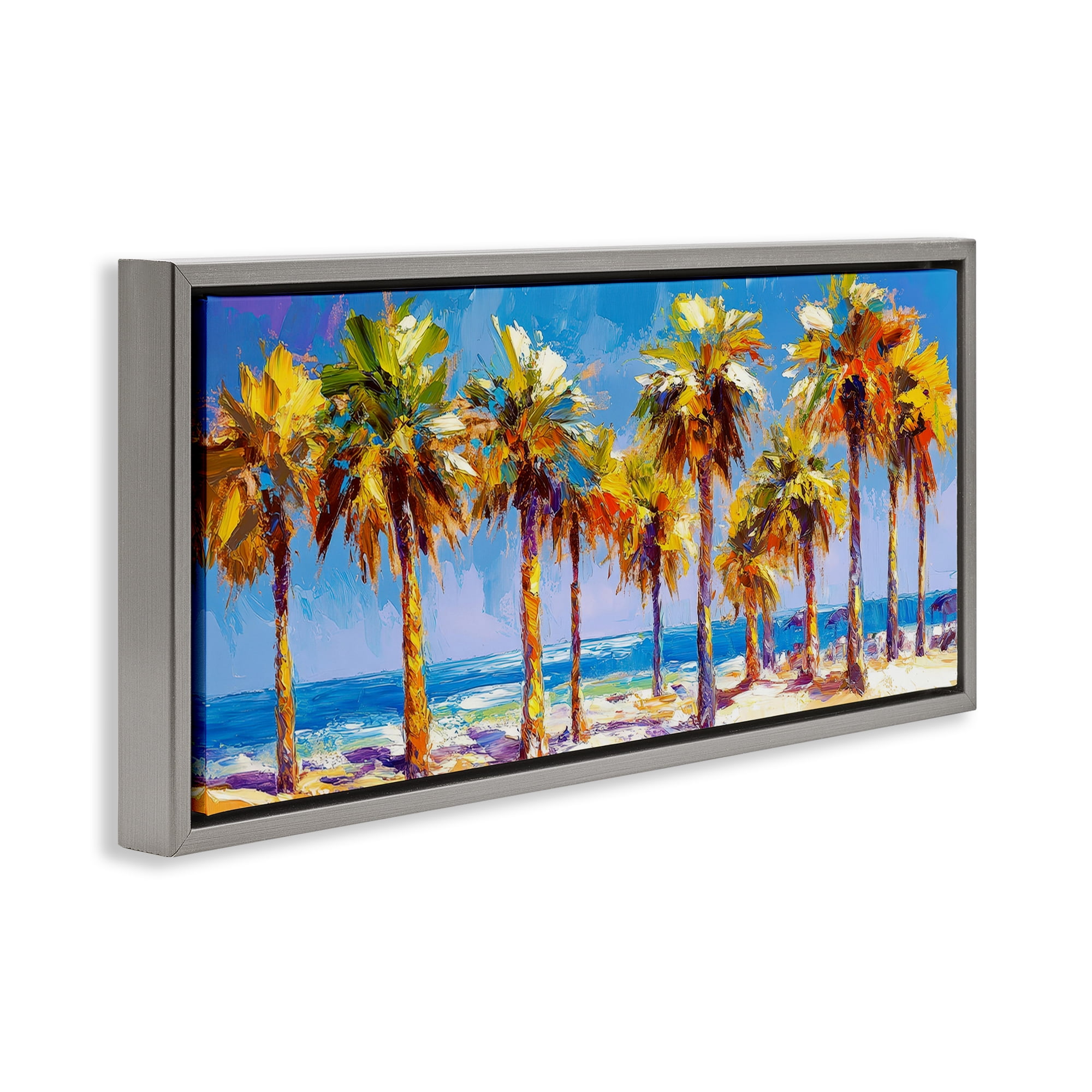Stupell Industries Many Palm Trees on Beach Gray Framed Floater Canvas Wall Art, design by Petal Prints Design