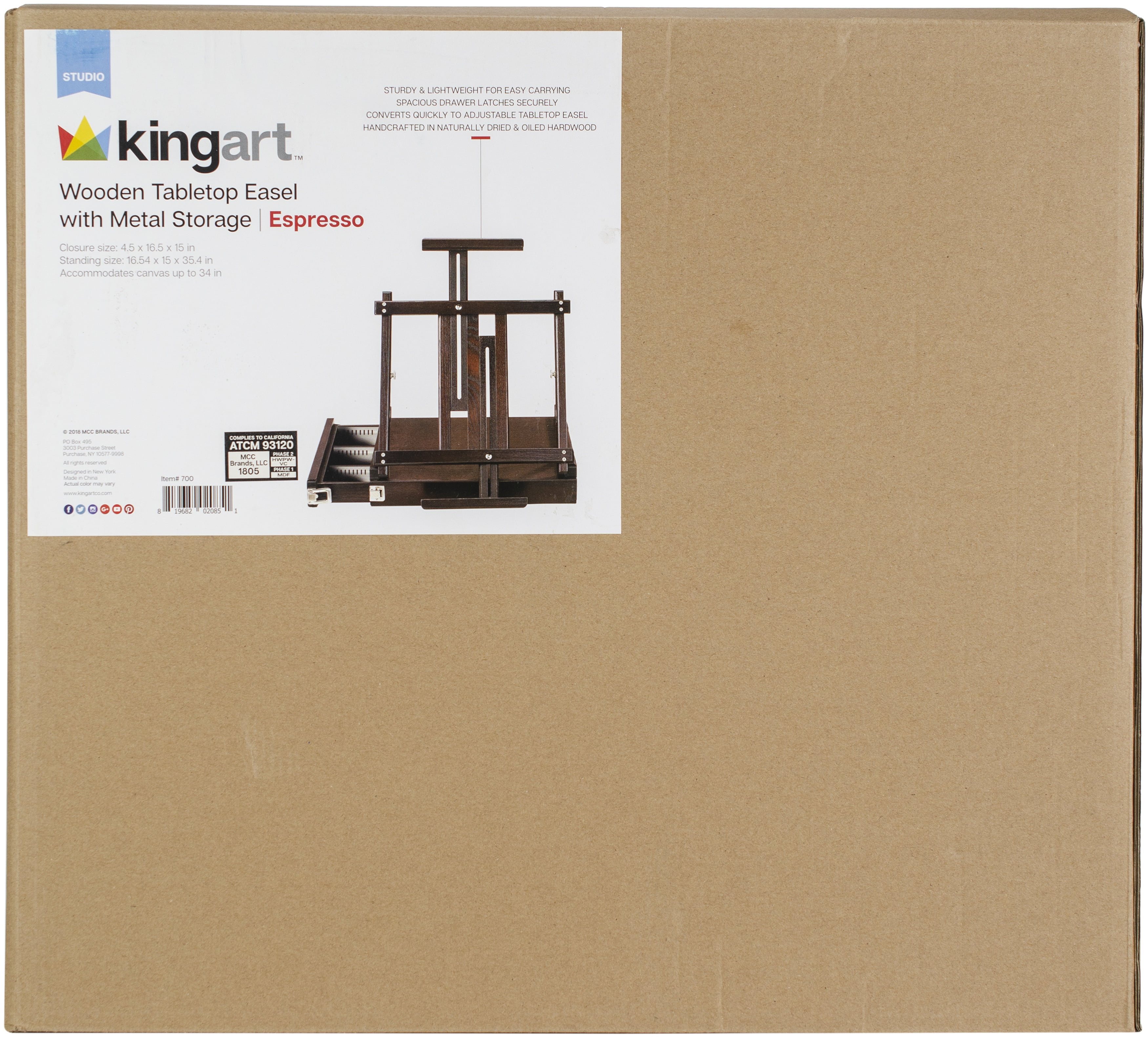 KINGART™ Wooden Tabletop Easel with Metal Storage Drawer, Espresso