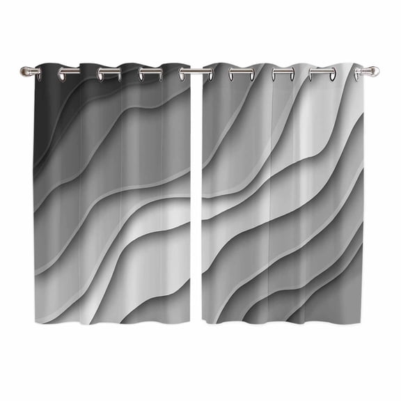 Black Grey Ombre Kitchen Curtains 72 Inch Length, Modern Geometric Abstract Aesthetic Cream Grommet Top Bedroom Living Room Curtains, Light Filtering Cafe Curtain Drapes 2 Panels Set 104''x72''